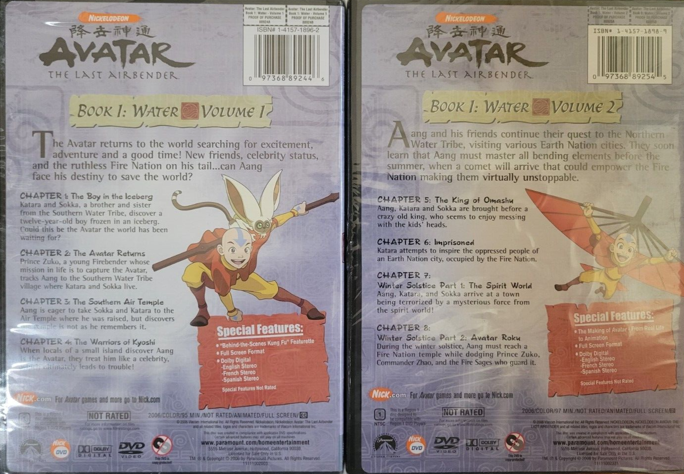 Avatar The Last Airbender 2 DVD Lot : Book 1 Volumes 1 and 2
