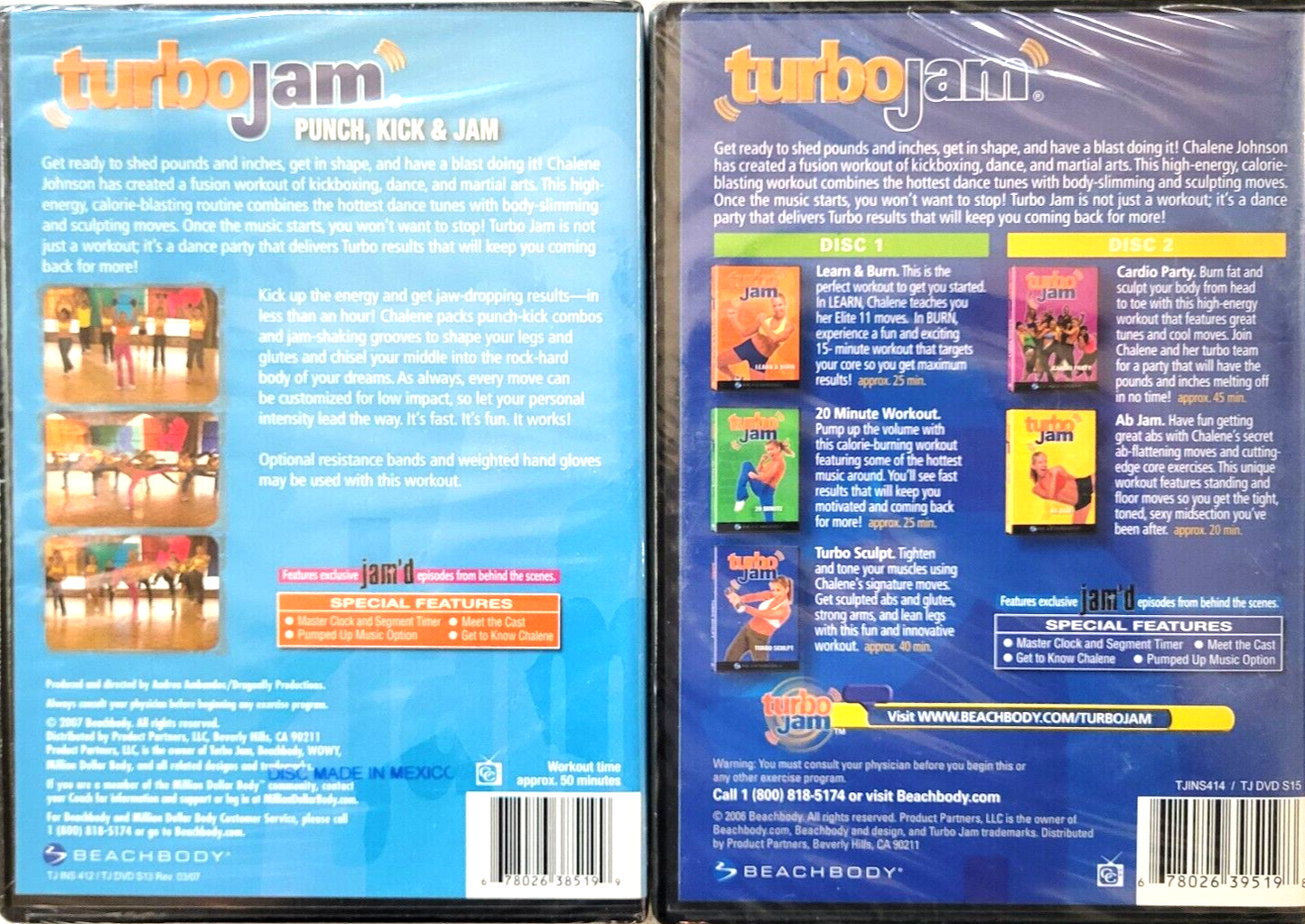 Turbo Jam Fitness 2 DVD Lot: Punch, Kick & Jam and 5 Workout Disc; Beachbody