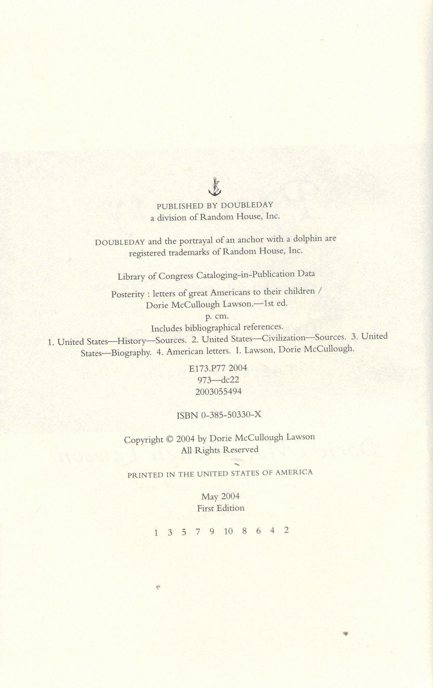 Posterity: Letters of Great Americans to Their Children Dorie McCullough Lawson and David McCullough