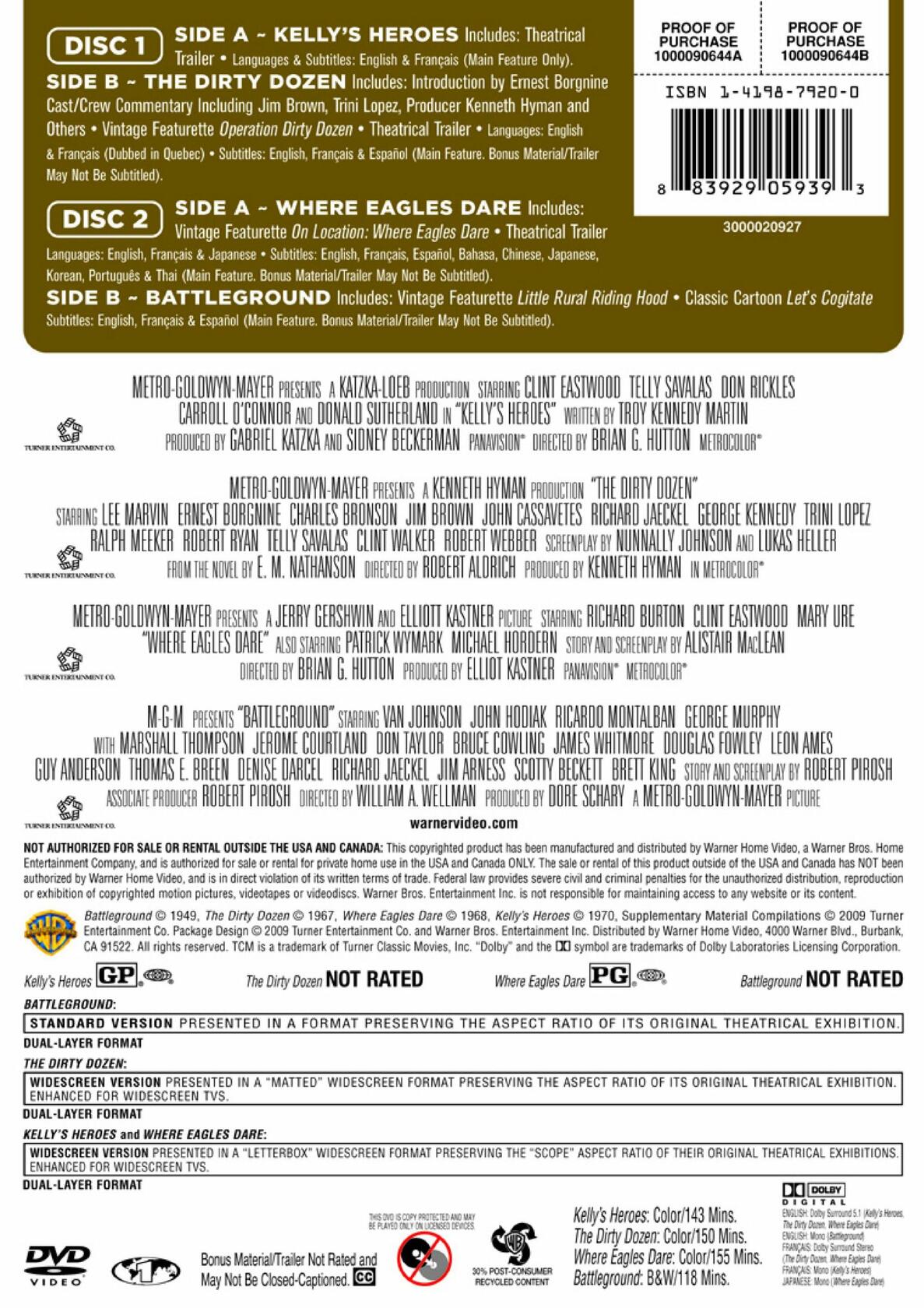 TCM Greatest Classic Films Collection: World War II - Battlefront Europe (Kelly's Heroes / Where Eagles Dare / The Dirty Dozen / Battleground)