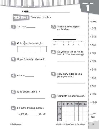 180 Days of Math: Grade 4 - Daily Math Practice Workbook for Classroom and Home, Cool and Fun Math, Elementary School Level Activities Created by Teachers to Master Challenging Concepts [Paperback] Jodene Smith