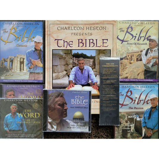 Charlton Heston Presents the Bible ; Book, 3 DVDs 3 CDs 10 Commandments bookmark