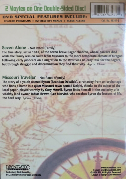 2 Family Movies : Seven Alone and The Missouri Traveler ; NEW DVD
