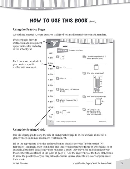 180 Days of Math: Grade 4 - Daily Math Practice Workbook for Classroom and Home, Cool and Fun Math, Elementary School Level Activities Created by Teachers to Master Challenging Concepts [Paperback] Jodene Smith