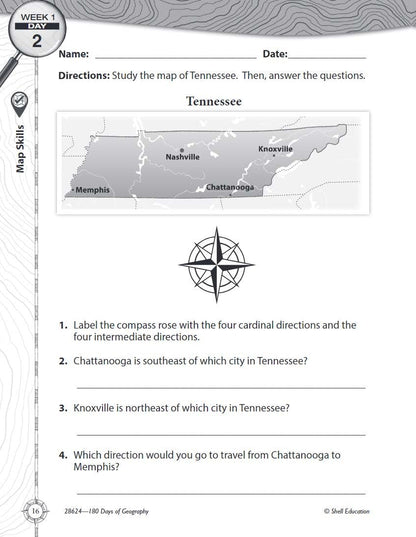 180 Days: Social Studies, Geography for 3rd Grade Practice Workbook for Classroom and Home, Cool and Fun Practice Created by Teachers