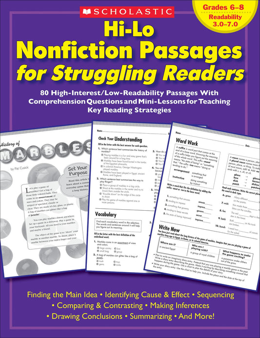 Hi-Lo Nonfiction Passages for Struggling Readers: Grades 6�8: 80 High-Interest/Low-Readability Passages With Comprehension Questions and Mini-Lessons for Teaching Key Reading Strategies [Paperback] Teaching Resources, Scholastic; Scholastic and Chang,