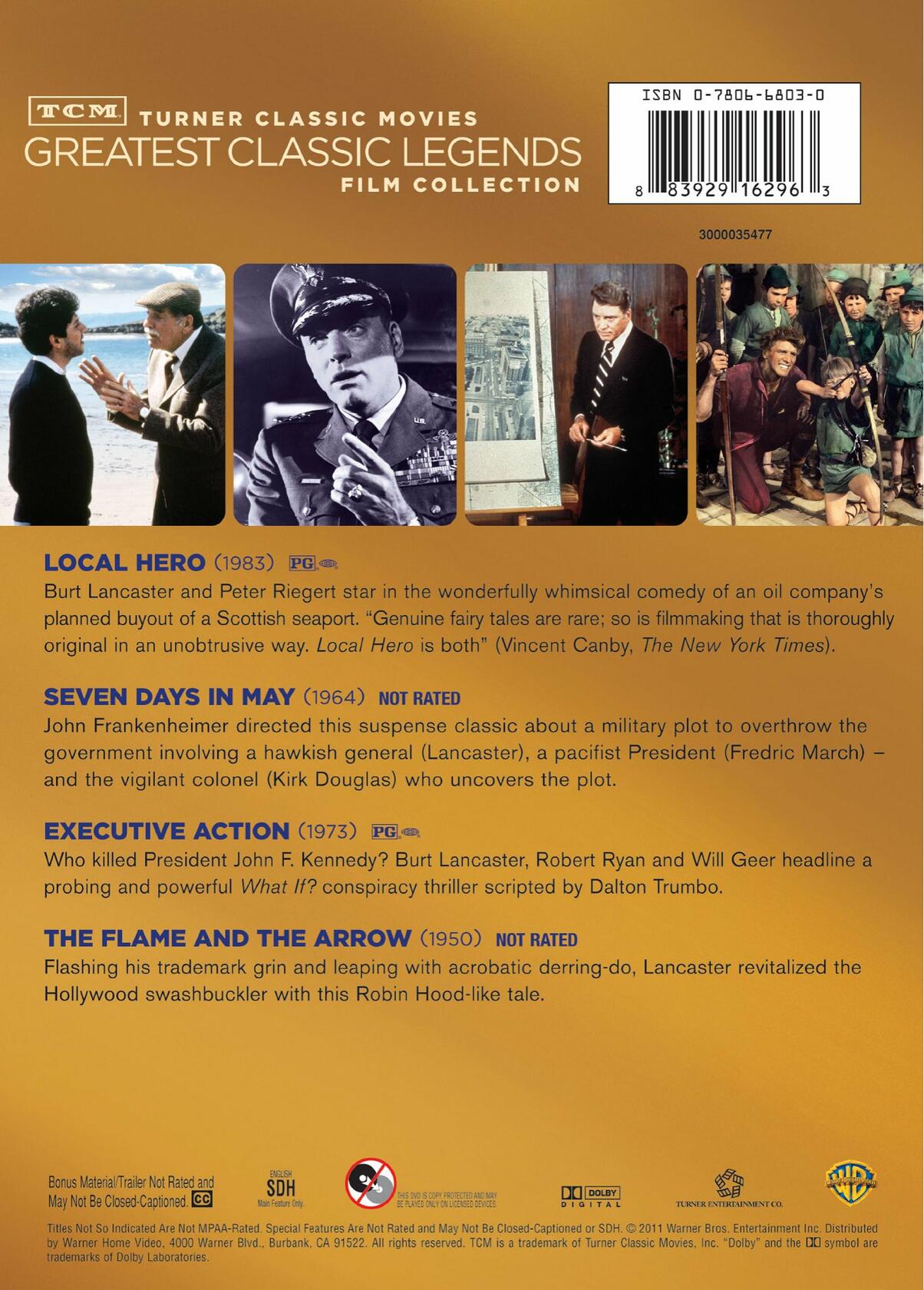 TCM Greatest Classic Legends Film Collection: Burt Lancaster (Local Hero / The Flame and the Arrow / Executive Action / Seven Days in May)