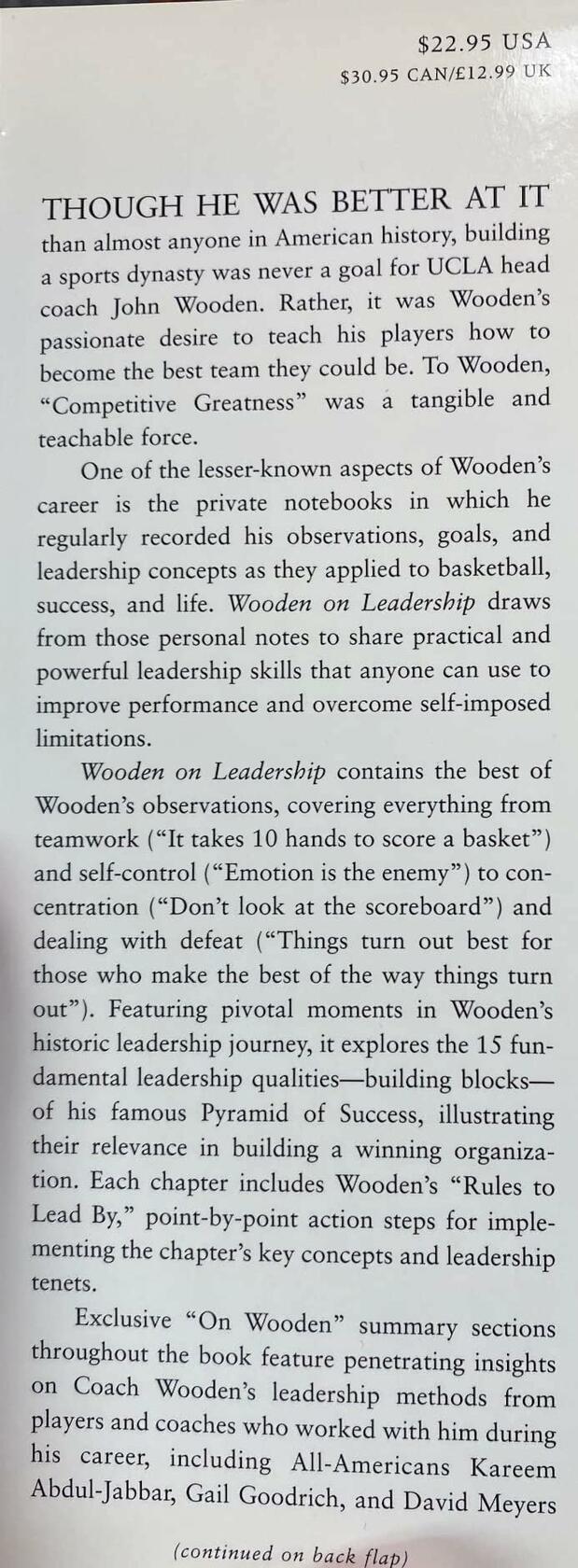 Wooden on Leadership: How to Create a Winning Organization ; John Wooden