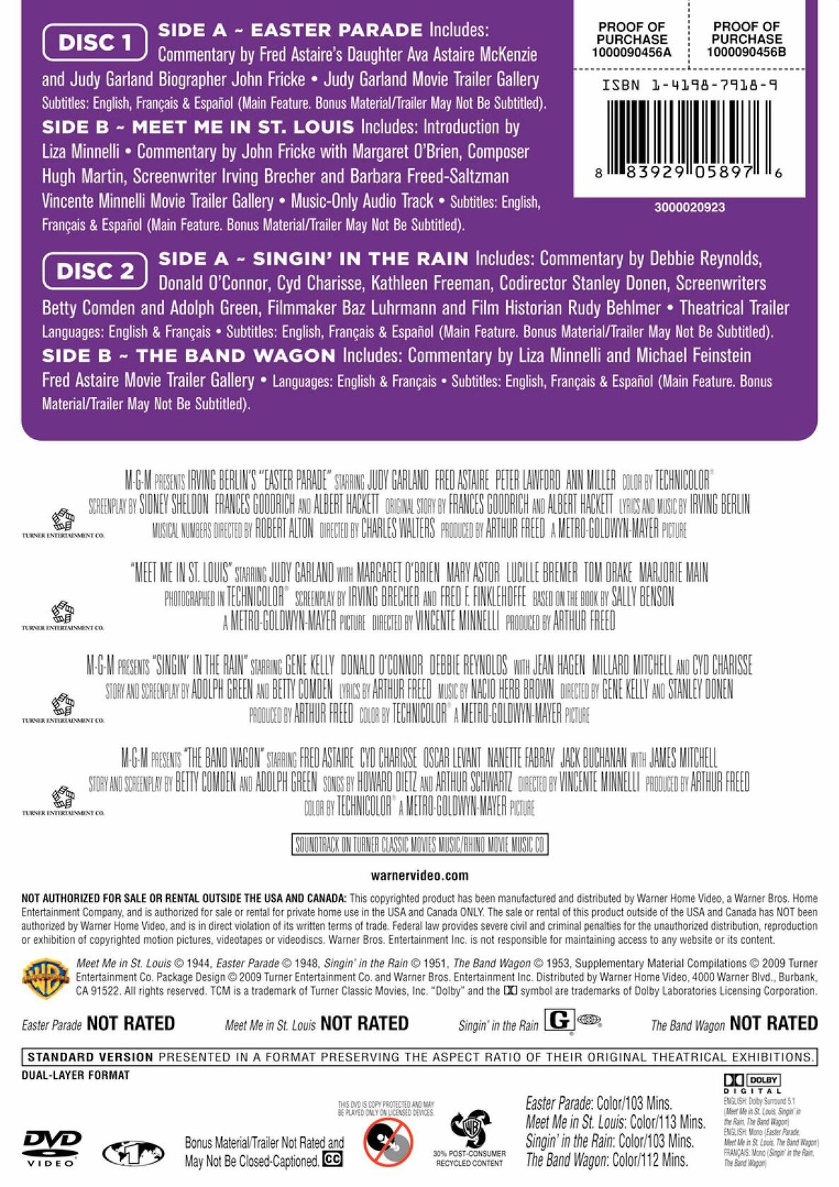 TCM Greatest Classic Films Collection: American Musicals (The Band Wagon / Meet Me in St. Louis / Singin' in the Rain / Easter Parade) [DVD]