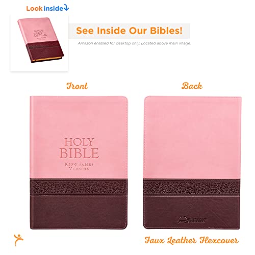 KJV Holy Bible, Thinline Large Print Faux Leather Red Letter Edition Ribbon Marker, King James Version, Pink/Brown