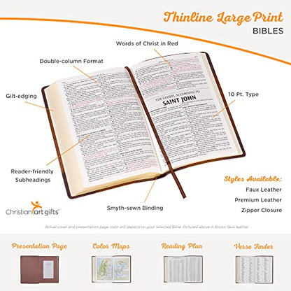 KJV Holy Bible, Thinline Large Print Faux Leather Red Letter Edition Ribbon Marker, King James Version, Pink/Brown