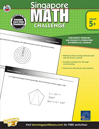 Singapore Math Challenge 5th Grade Math Workbooks, Singapore Math Grade 5 and Up, Patterns, Equations, Prime Numbers, and Fractions Workbook, 5th Grade Math Classroom or Homeschool Curriculum