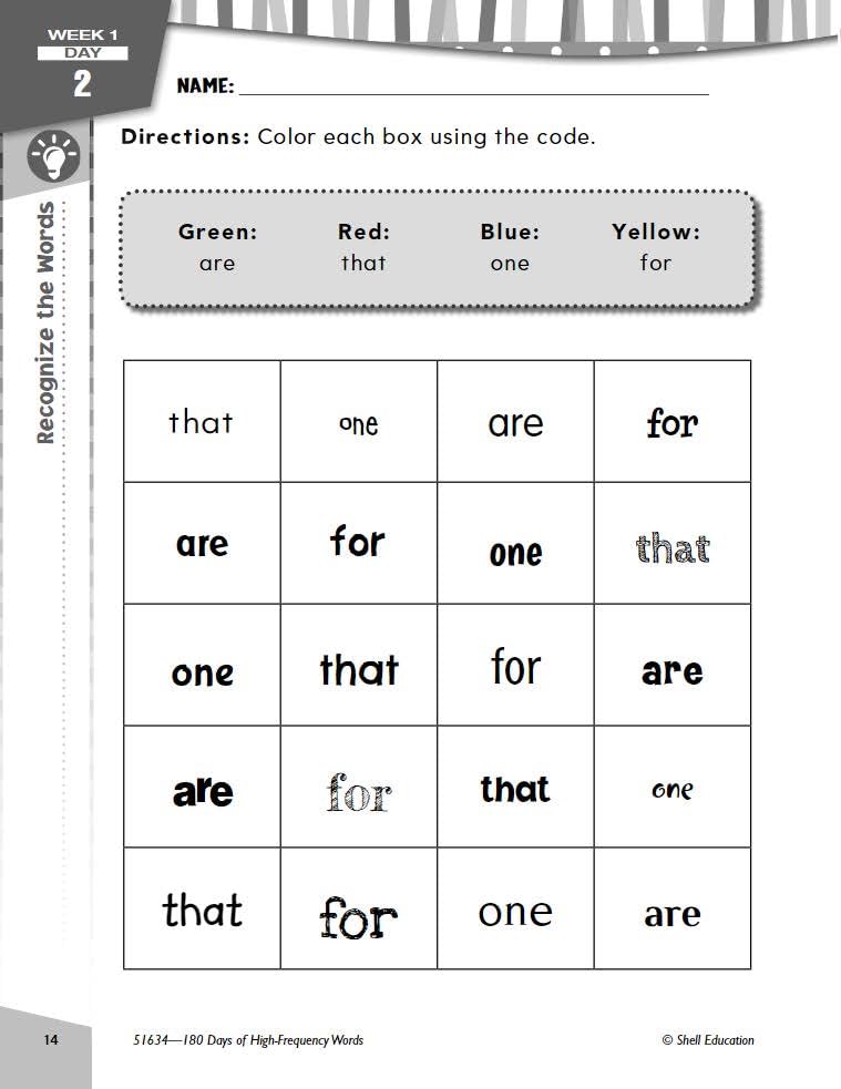 180 Days of High-Frequency Words for First Grade - Learn to Read First Grade Workbook - Improves Sight Words Recognition and Reading Comprehension for Grade 1, Ages 5 to 7 (180 Days of Practice)