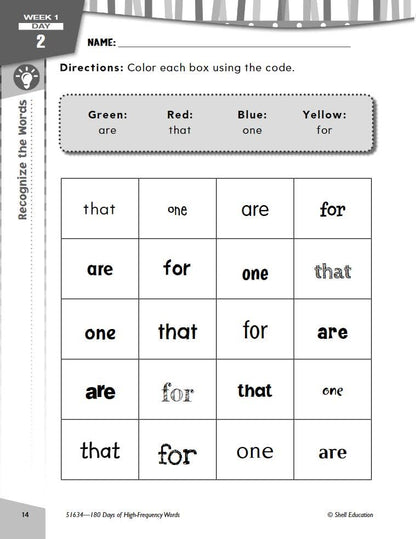 180 Days of High-Frequency Words for First Grade - Learn to Read First Grade Workbook - Improves Sight Words Recognition and Reading Comprehension for Grade 1, Ages 5 to 7 (180 Days of Practice)