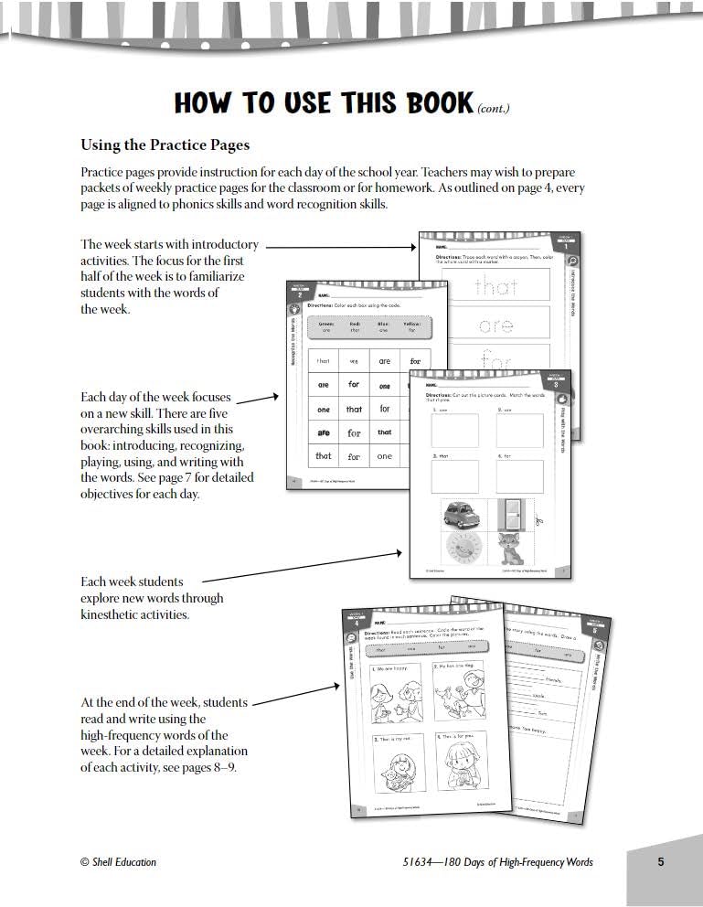 180 Days of High-Frequency Words for First Grade - Learn to Read First Grade Workbook - Improves Sight Words Recognition and Reading Comprehension for Grade 1, Ages 5 to 7 (180 Days of Practice)